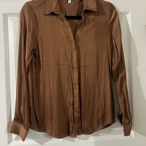 Brown Long Sleeve Button-Up Blouse